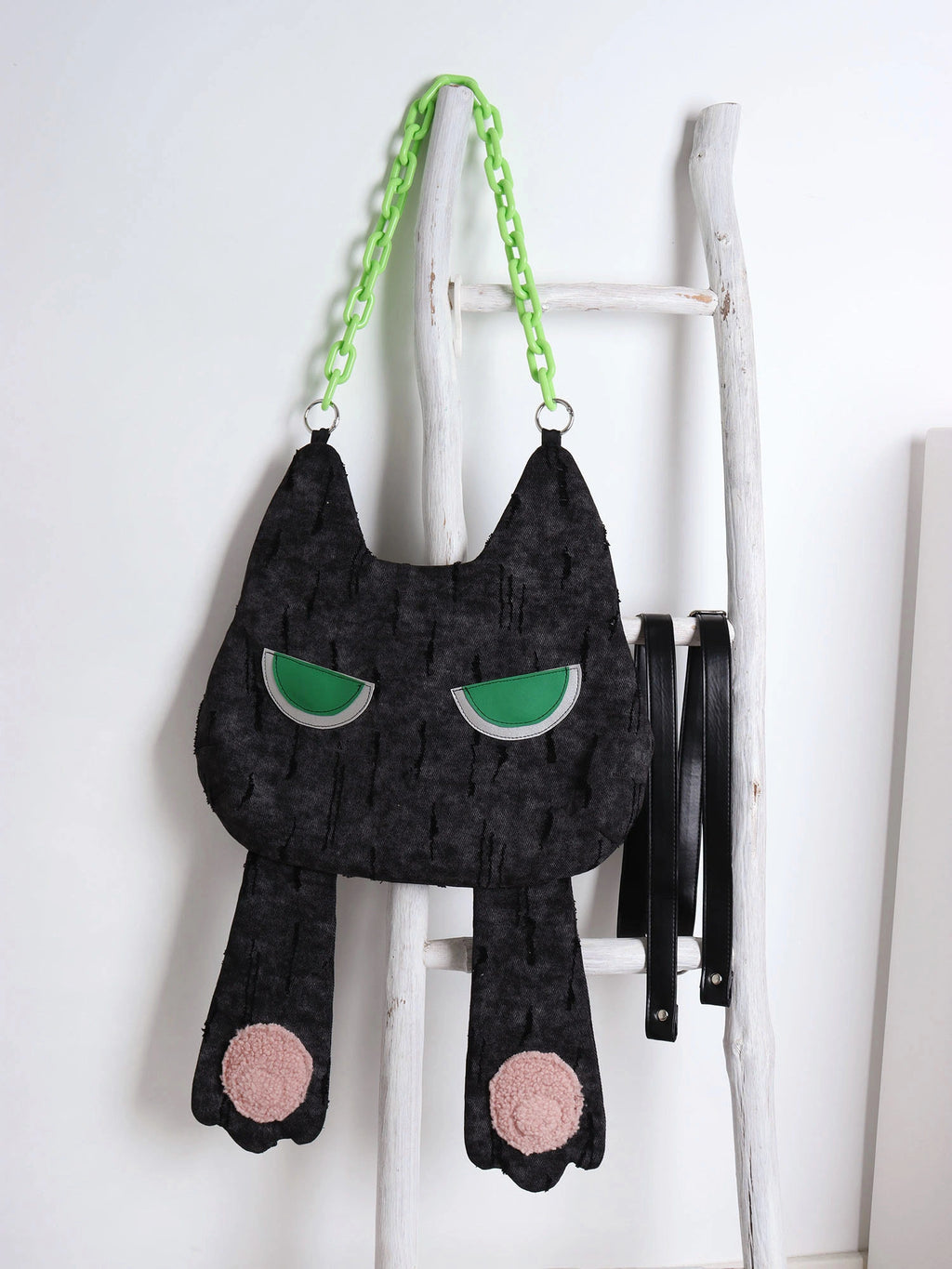 Face-Covering Black Cat Convertible Backpack - Black Cat (Denim Style) Shoulder Carry / Backpack Carry.