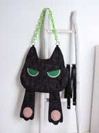 Face-Covering Black Cat Convertible Backpack - Black Cat (Denim Style) Shoulder Carry / Backpack Carry.