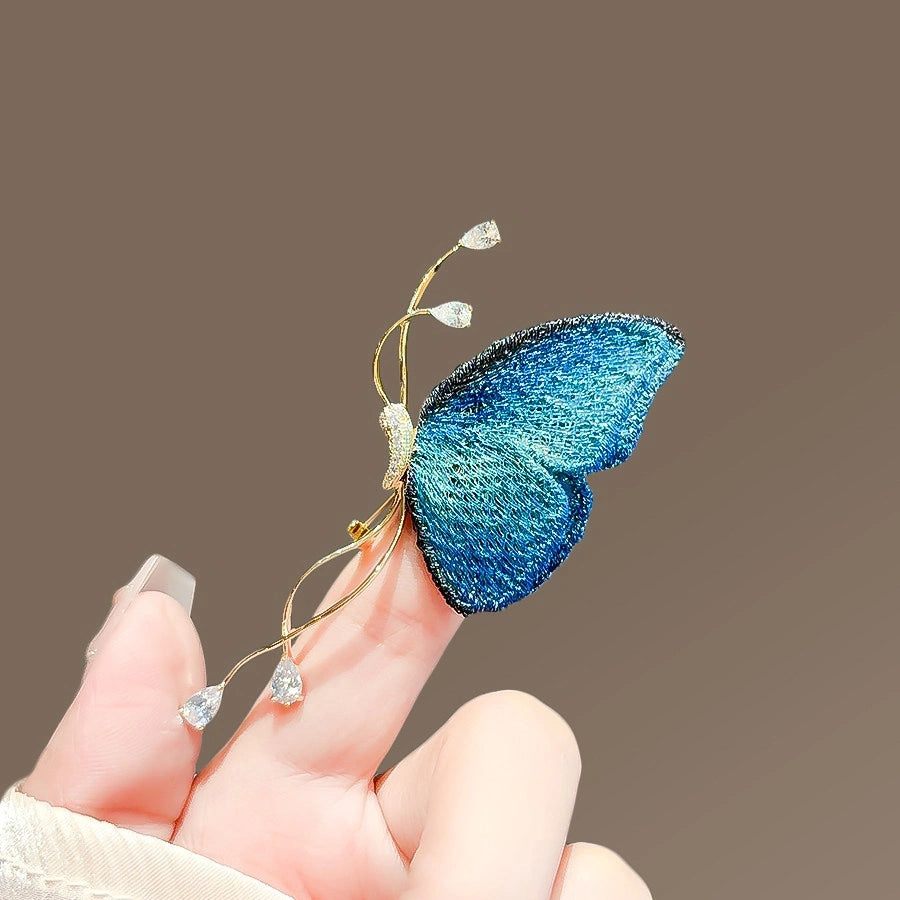 Blue Embroidered Butterfly Brooch product image showing blue butterfly