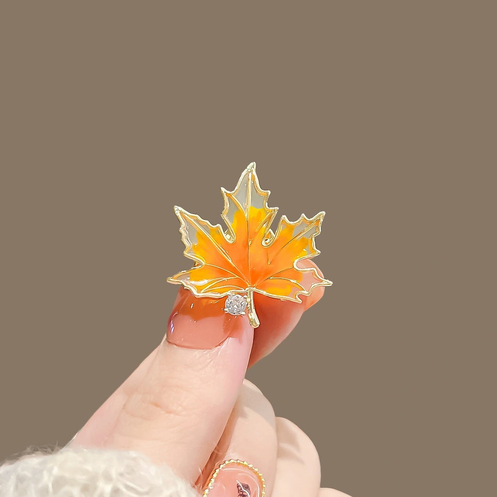 Maple and Ginkgo Leaf Brooch product image showing autumn leaves