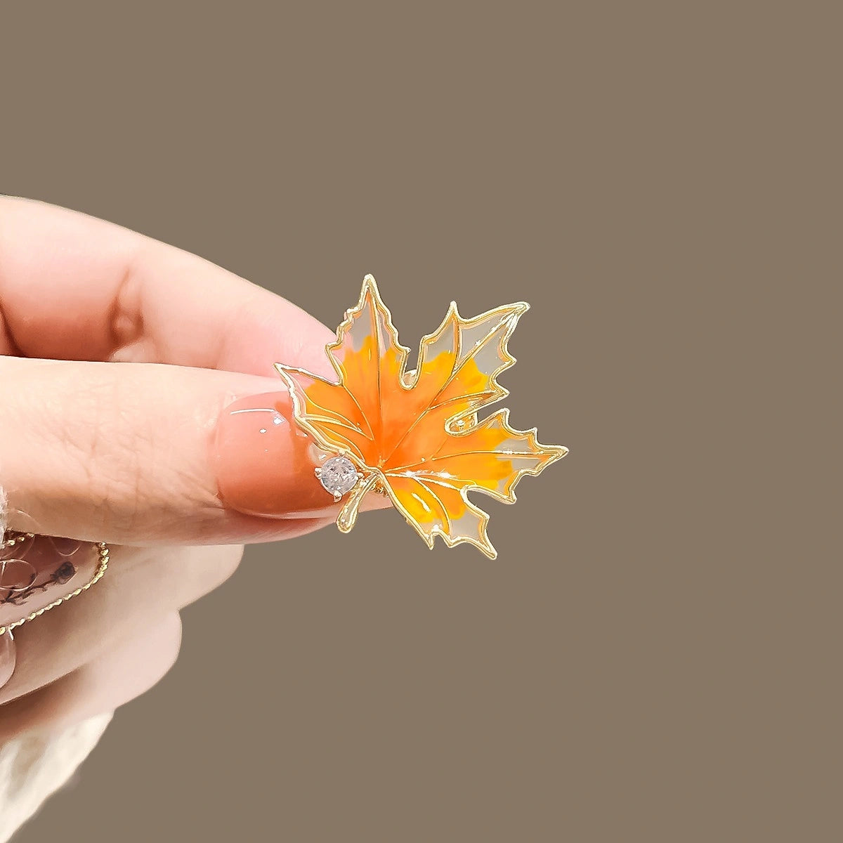 Maple and Ginkgo Leaf Brooch product image showing autumn leaves