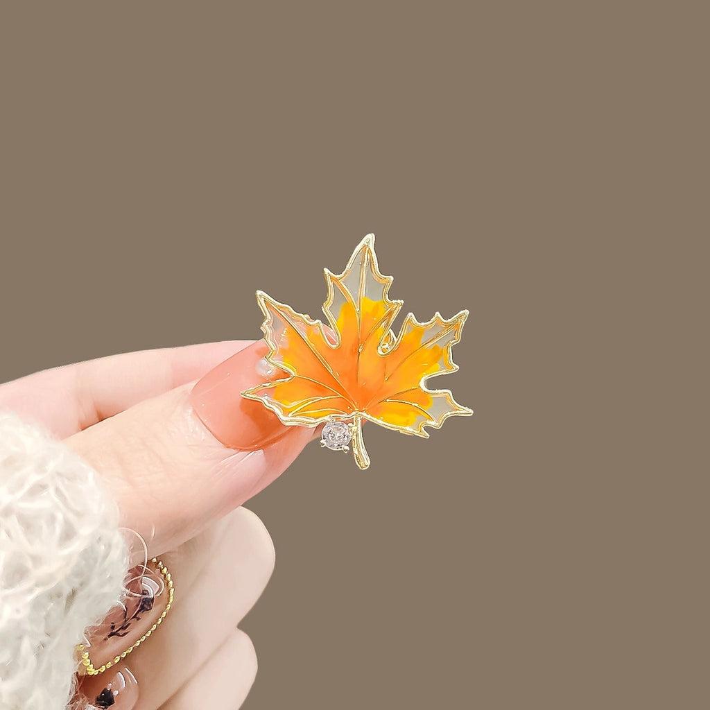 Maple and Ginkgo Leaf Brooch product image showing autumn leaves