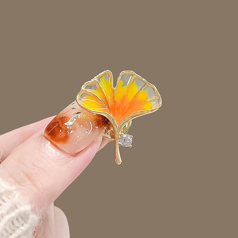 Maple and Ginkgo Leaf Brooch variant image showing yellow ginkgo leaf brooch