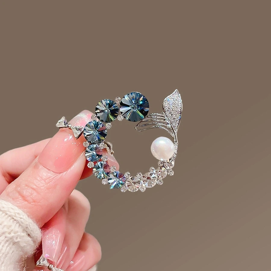 Ocean Fishtail Rhinestone Brooch product image showing fishtail