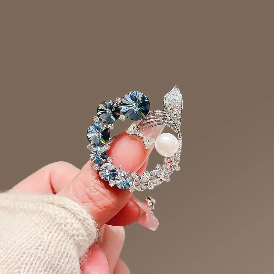 Ocean Fishtail Rhinestone Brooch product image showing fishtail