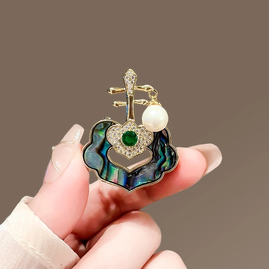Mother-of-Pearl Ruyi Brooch variant image showing ruyi pipa brooch