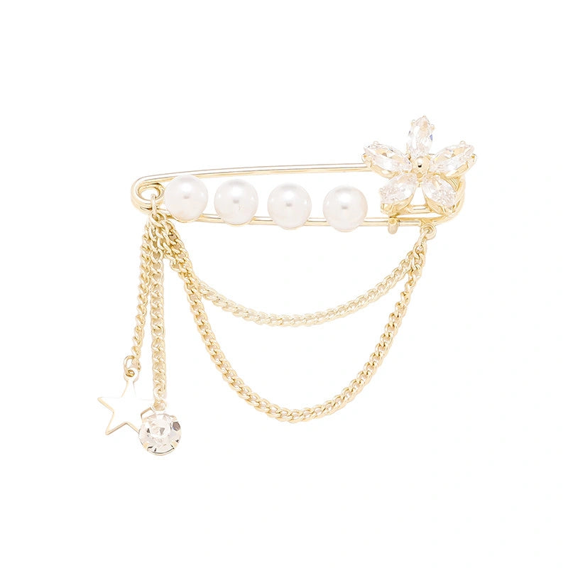 Pearl Tassel Flower Brooch product image showing flower tassel