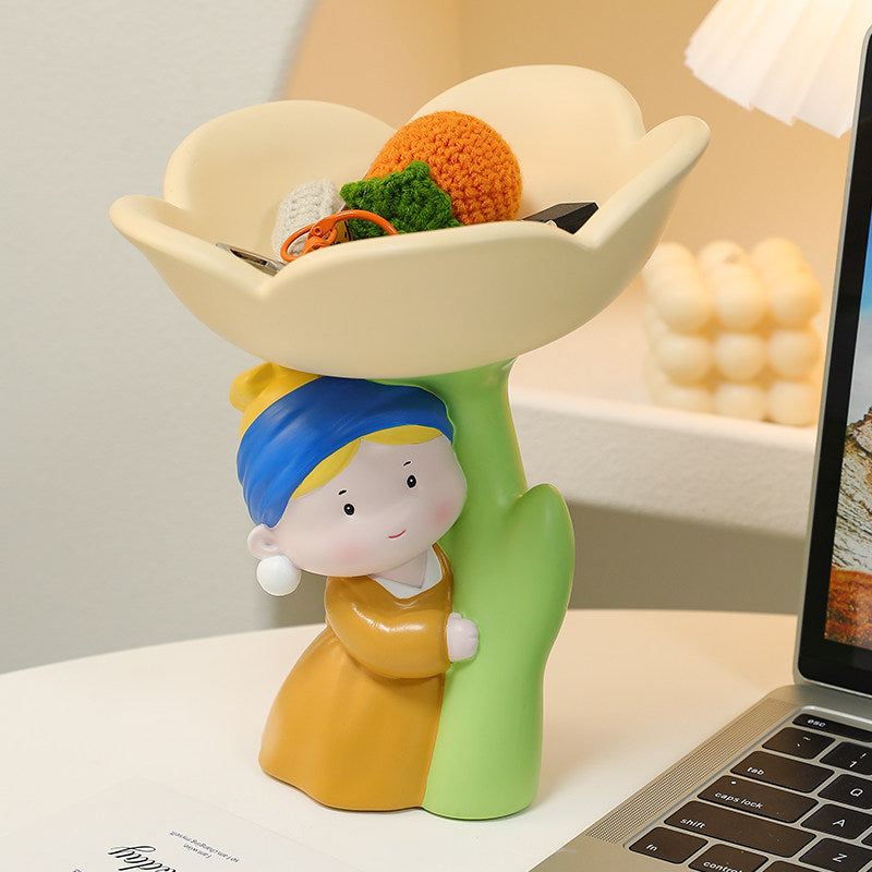 Girl with a Pearl Earring Tulip Tray, Resin Art Storage Decor