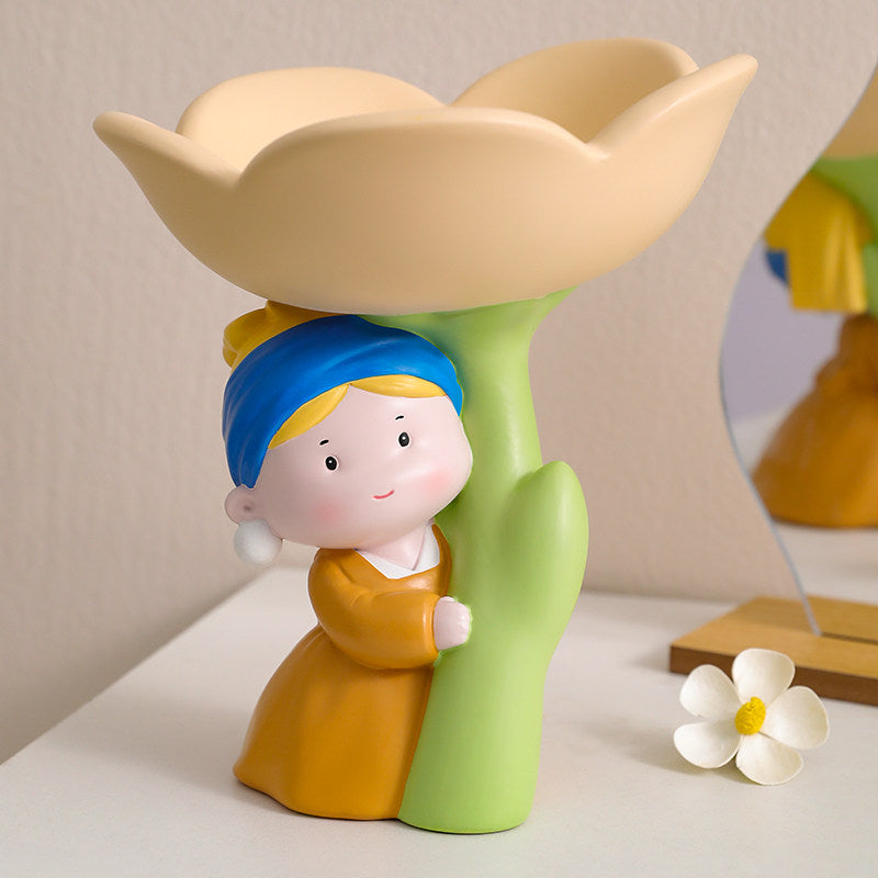 Girl with a Pearl Earring Tulip Tray, Resin Art Storage Decor