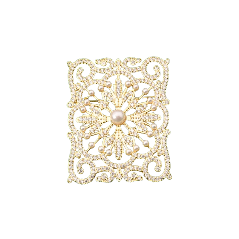 Luxury Filigree Flower Brooch with Pearls & Zircon, Elegant Pin for Suits & Dresses
