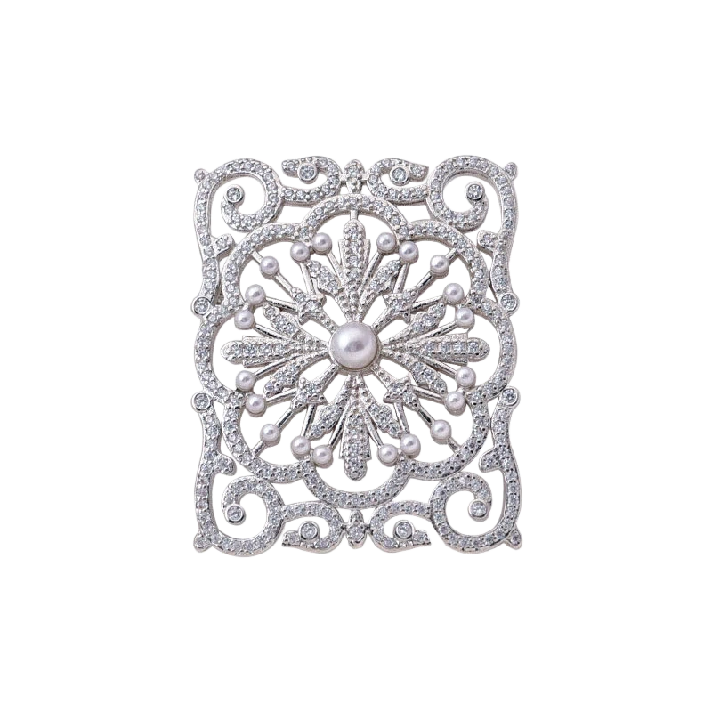 Luxury Filigree Flower Brooch with Pearls & Zircon, Elegant Pin for Suits & Dresses