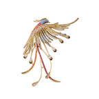 Luxury Crystal Phoenix Brooch, Elegant Gold Pin for Suits & Cheongsams