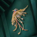 Luxury Crystal Phoenix Brooch, Elegant Gold Pin for Suits & Cheongsams