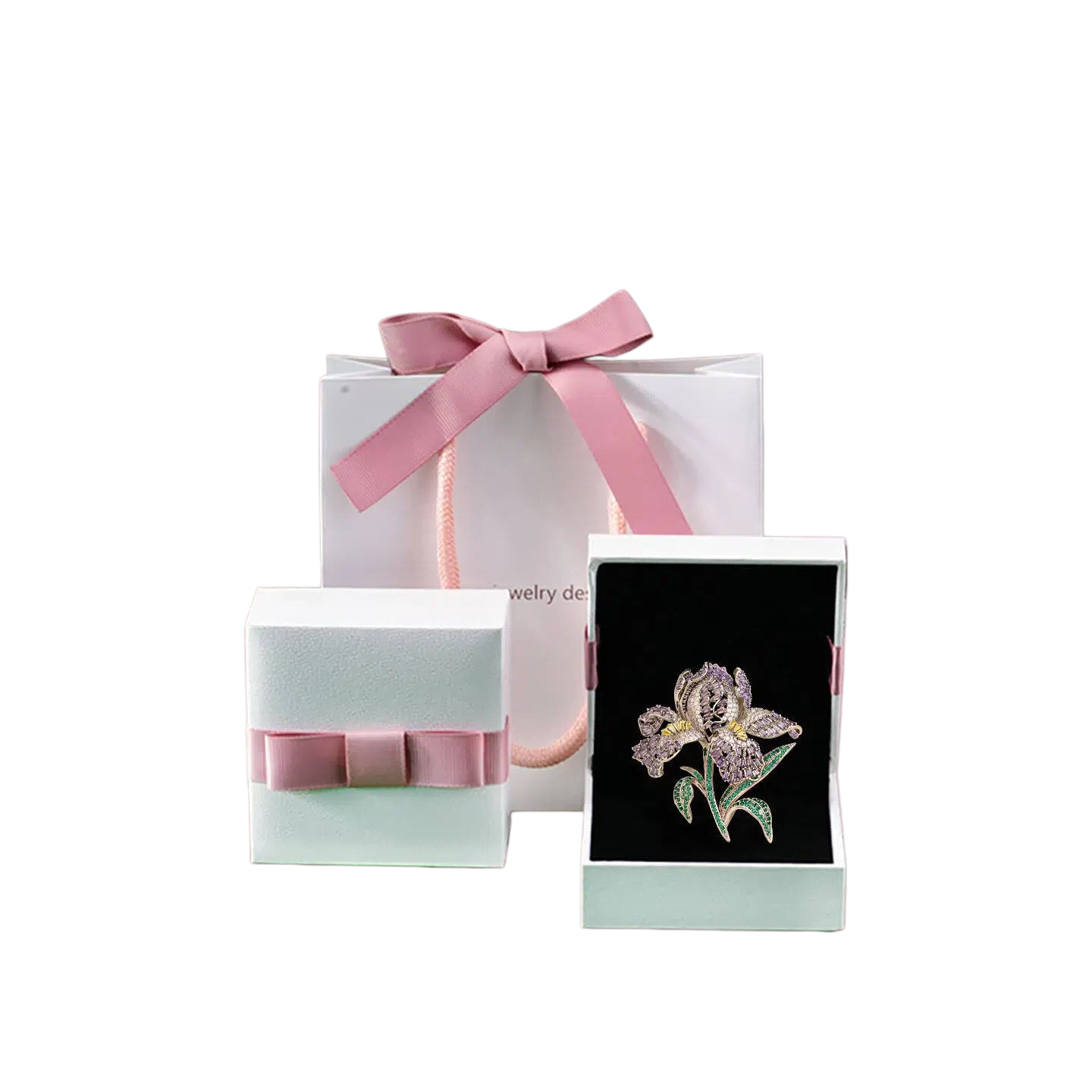 Luxury Purple Iris Flower Brooch with Austrian Crystal & Zircon