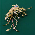 Luxury Crystal Phoenix Brooch, Elegant Gold Pin for Suits & Cheongsams
