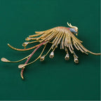 Luxury Crystal Phoenix Brooch, Elegant Gold Pin for Suits & Cheongsams