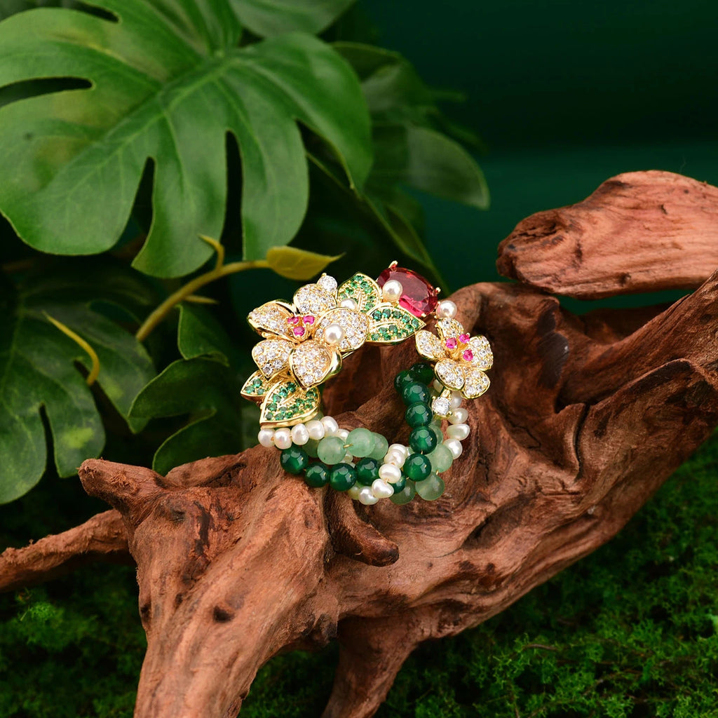 Monet Inspired Wreath Brooch with Natural Pearls & Agate, Vintage Floral Pin for Women