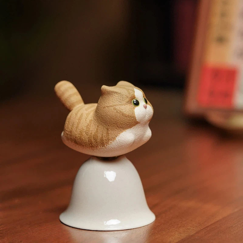 Handmade Miniature Purple Clay Cat Figurine