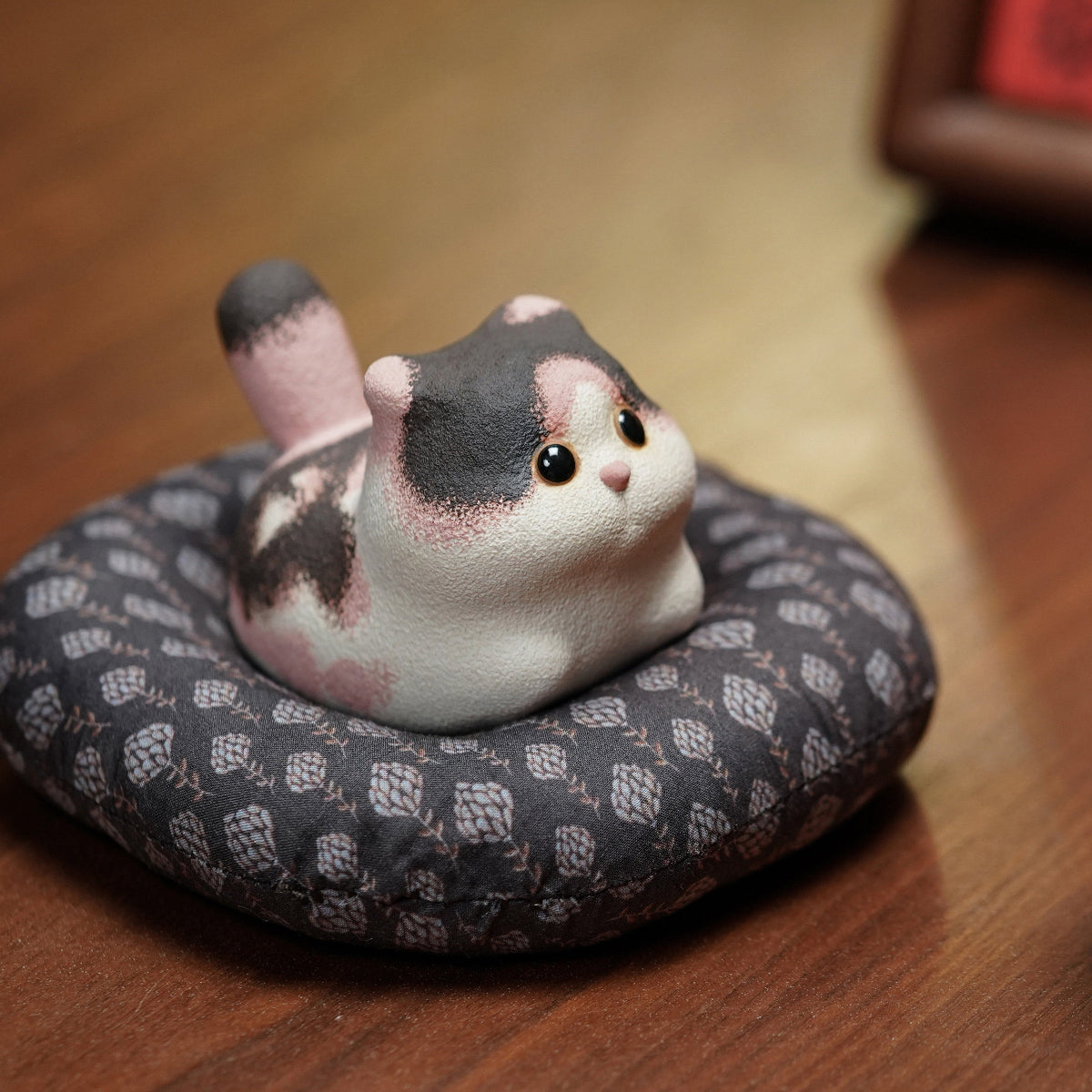 Handmade Miniature Purple Clay Cat Figurine