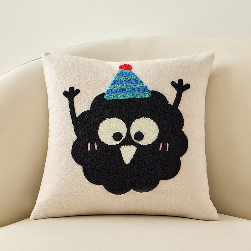 Cute Cartoon Cat Embroidered Throw Pillow