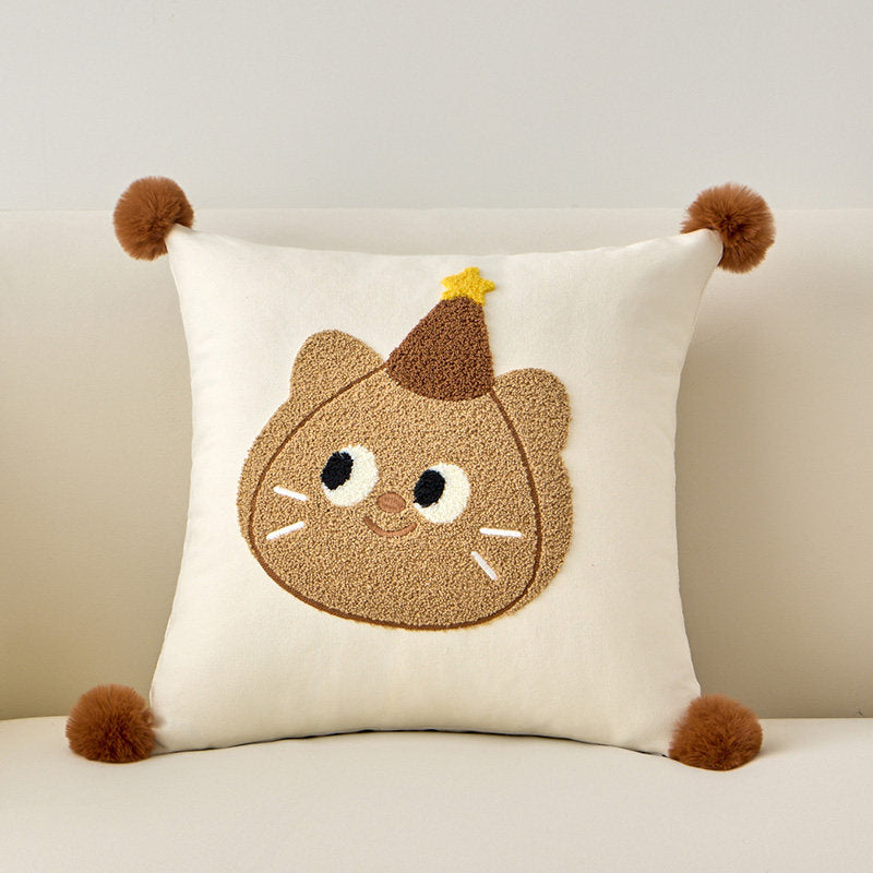 Cute Cartoon Cat Embroidered Throw Pillow