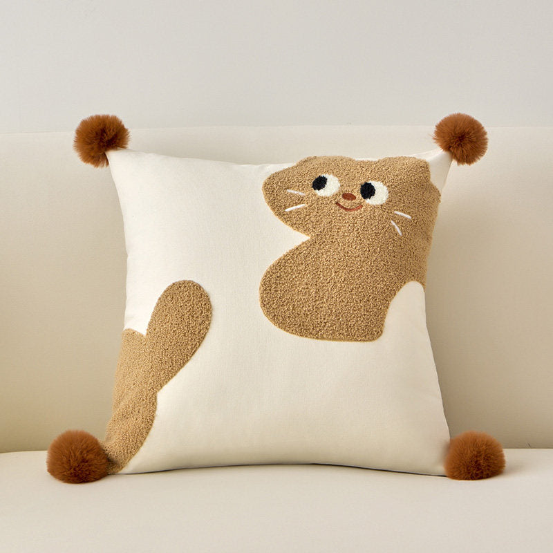 Cute Cartoon Cat Embroidered Throw Pillow
