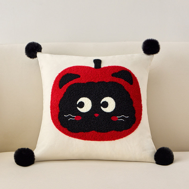 Cute Cartoon Cat Embroidered Throw Pillow