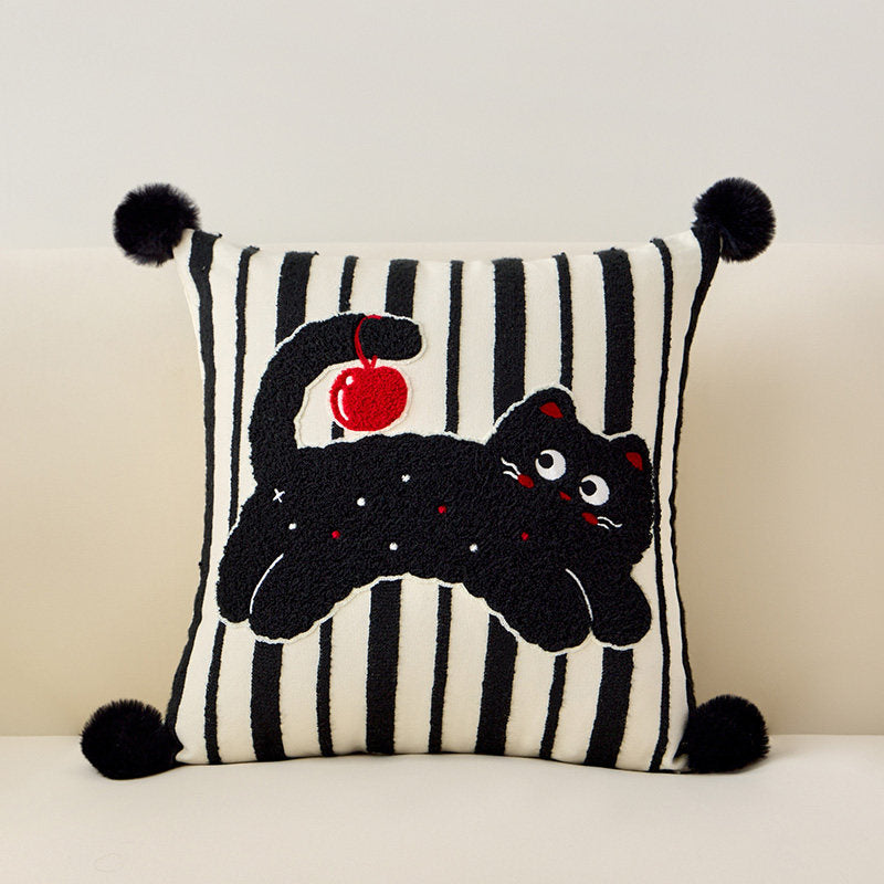 Cute Cartoon Cat Embroidered Throw Pillow