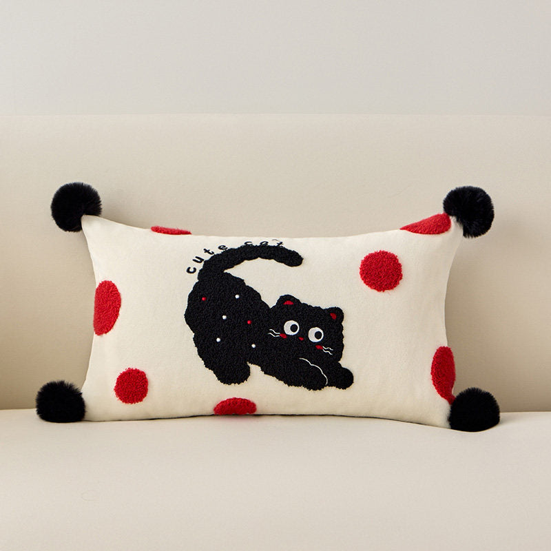 Cute Cartoon Cat Embroidered Throw Pillow