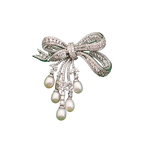 Silver Elegant French Style Bow Brooch with Natural Pearls & Zircon