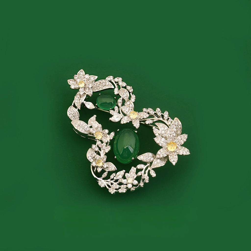Unique Gourd Brooch with Green Agate & Zircon