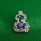 Unique Gourd Brooch with Green Agate & Zircon
