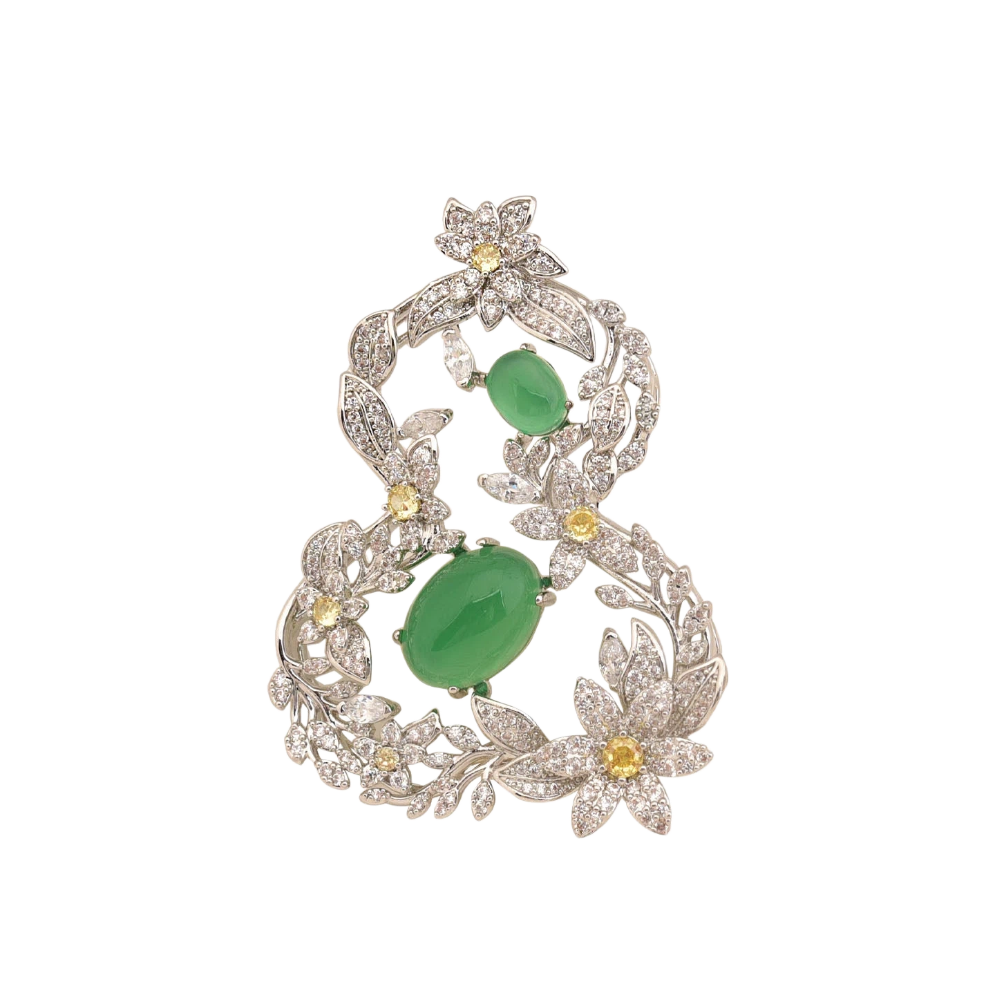 Unique Gourd Brooch with Green Agate & Zircon