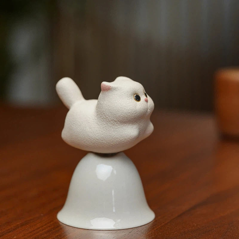 Handmade Miniature Purple Clay Cat Figurine