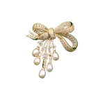 Elegant French Style Bow Brooch with Natural Pearls & Zircon