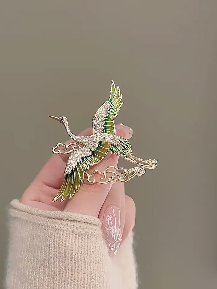 Heritage-Inspired Crane and Cloud Brooch - Graceful Wing Line product video