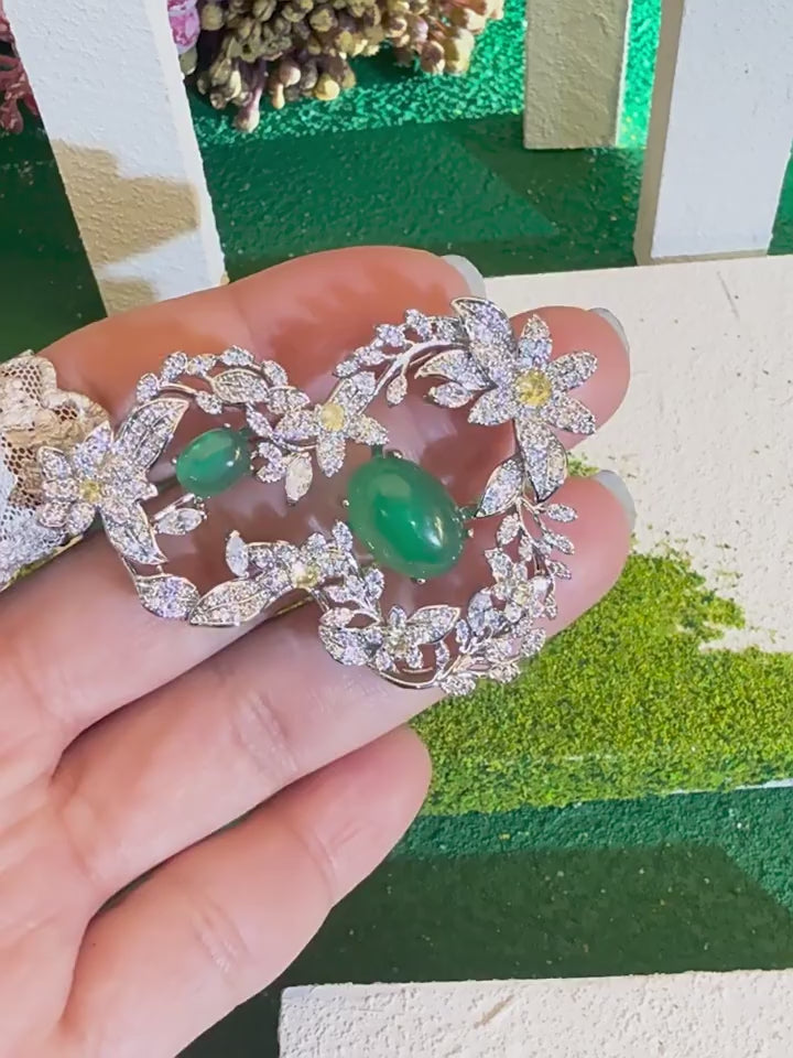 Unique Gourd Brooch with Green Agate & Zircon