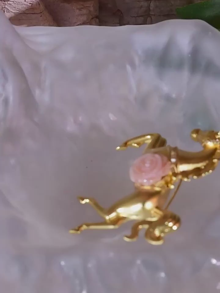 Elegant Rose & Horse Brooch with Pink Shell