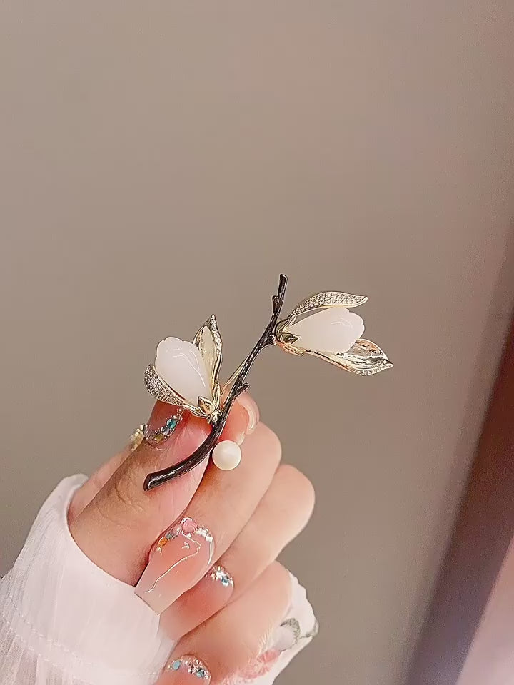 Soft Floral Magnolia Flower Brooch - Soft Petal Shape product video