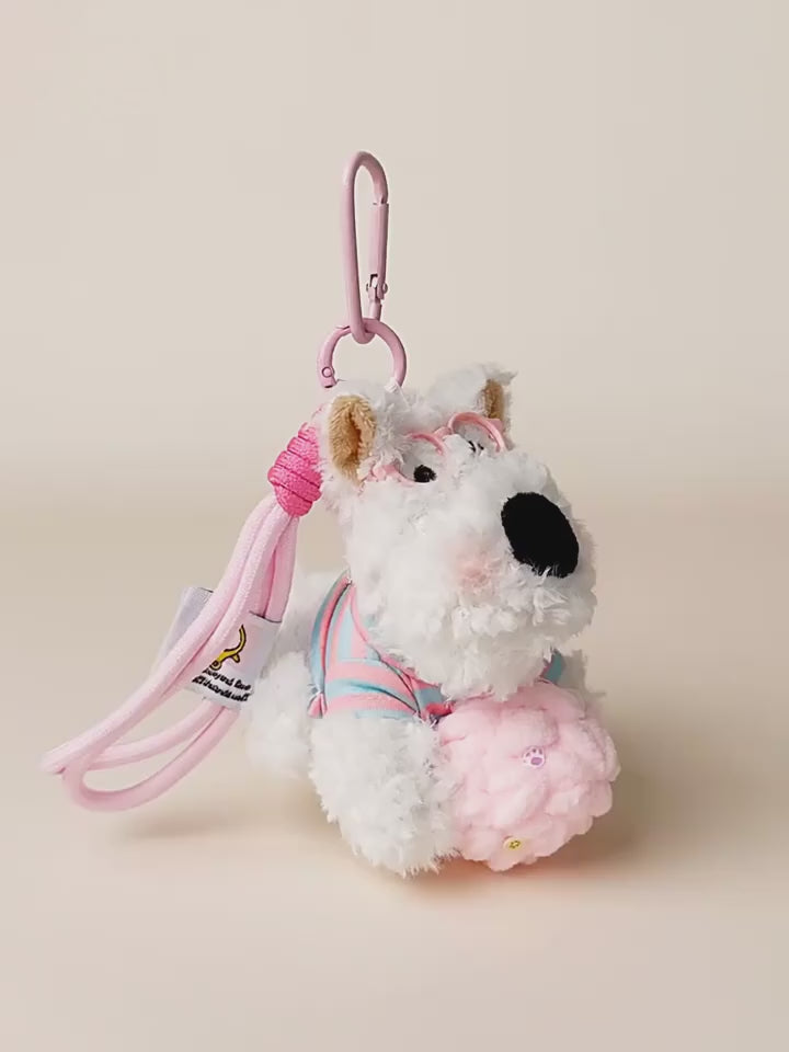 Ice Cream Westie Plush Bag Charm - product demo video showing the clip-on bag charm