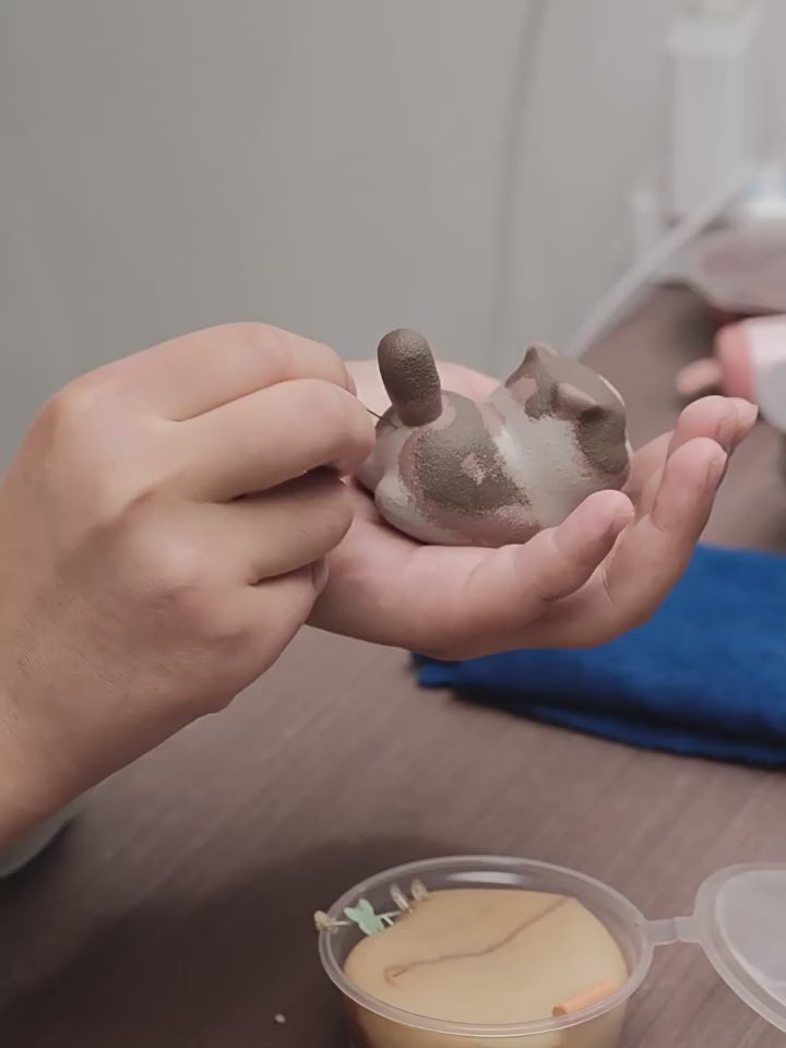 Handmade Miniature Purple Clay Cat Figurine