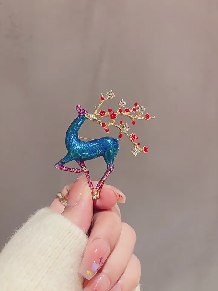 Iridescent Deer Brooch - Floral Woodland Pin for Gifts product video