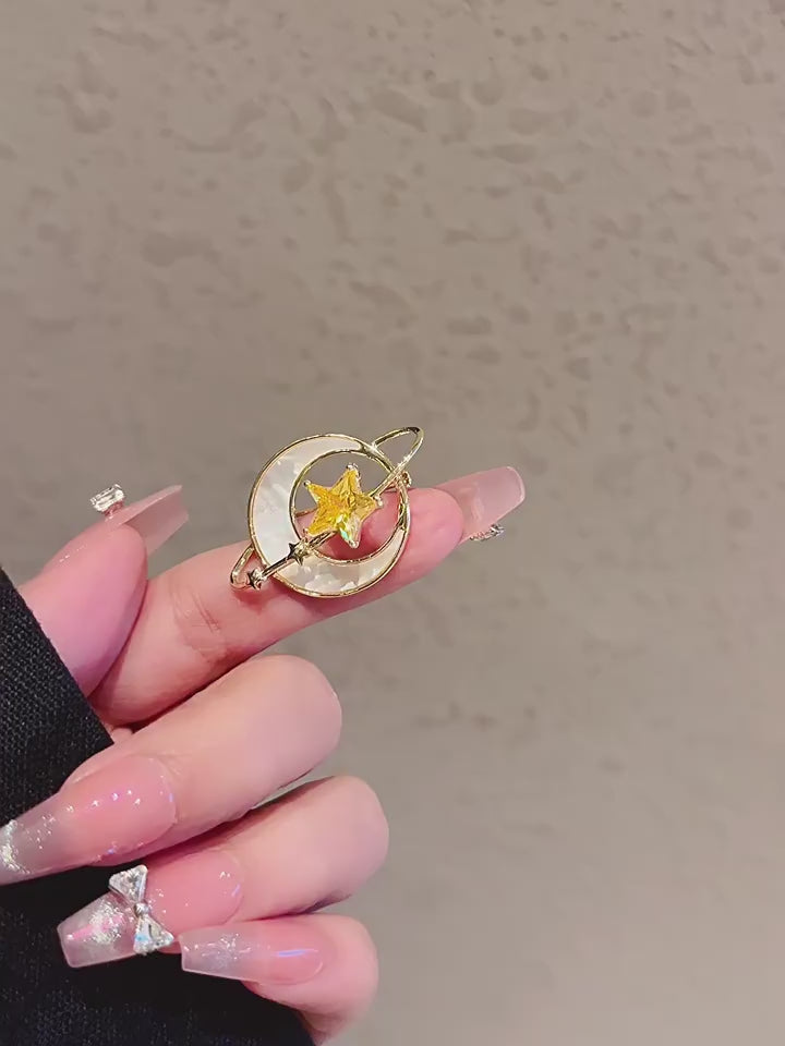 Mother-Of-Pearl Star and Moon Brooch - Celestial Gift product video