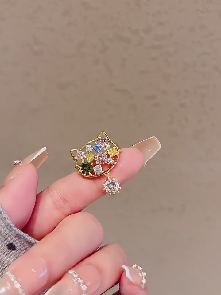 Crystal Multicolor Crystal Cat Pin - Jewel Gift product video