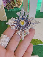 Elegant Blue Crystal Snowflake Brooch, Luxury Silver Pin for Suits & Coats