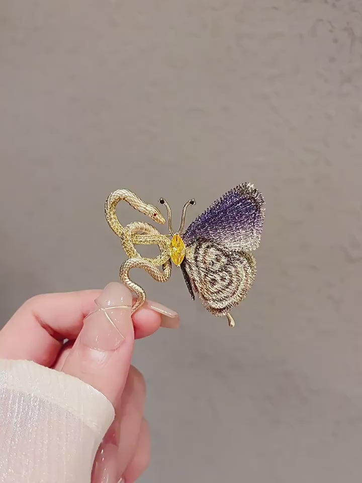 Textile Butterfly and Snake Brooch - Winged Gift product video