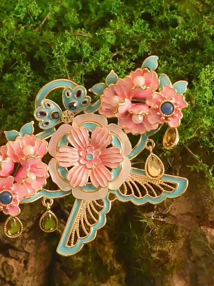 Pink Paper Kite Brooch with Peony Design