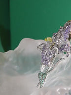 Luxury Purple Iris Flower Brooch with Austrian Crystal & Zircon