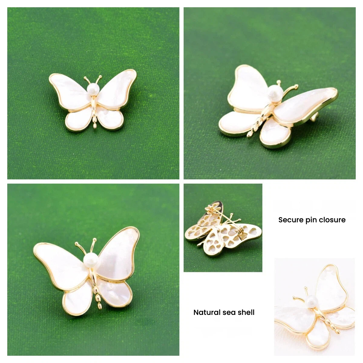 Exquisite 'Cocoon to Butterfly' Brooch with Natural Sea Shell, Luxury Butterfly Pin